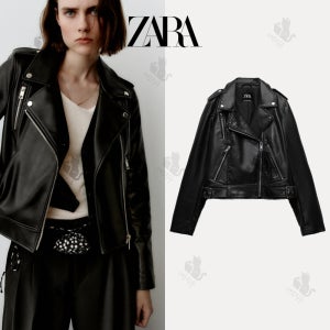 <b>ZARA</b> <b>자라</b> 여성 라이더 벨트리스 레더 가죽 자켓 블랙