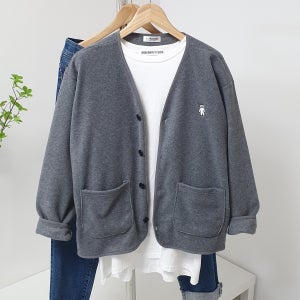 백곰 플리스 커플 오버핏 남자 가디건