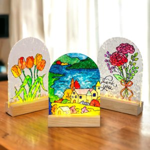 스테인글라스 아크릴 무드등 만들기 조명 DIY 키트 도안 32종 꽃 풍경 카네이션
