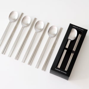 [5인세트] 국내산 프리미엄 카모메키친 플리츠 스텐 수저세트 숟가락 5개 젓가락 5개