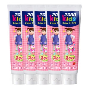 애경 2080 키즈치약 2단계 딸기 80g 5개 어린이 유아 저불소치약