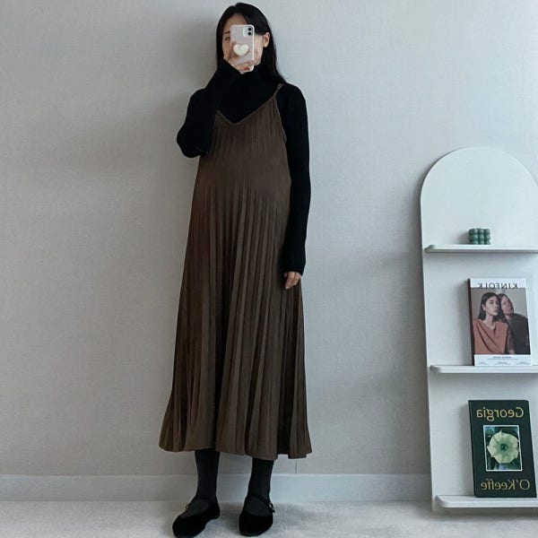 스웨이드 플리츠원피스 만삭 임산부 가을겨울임부복 하객룩