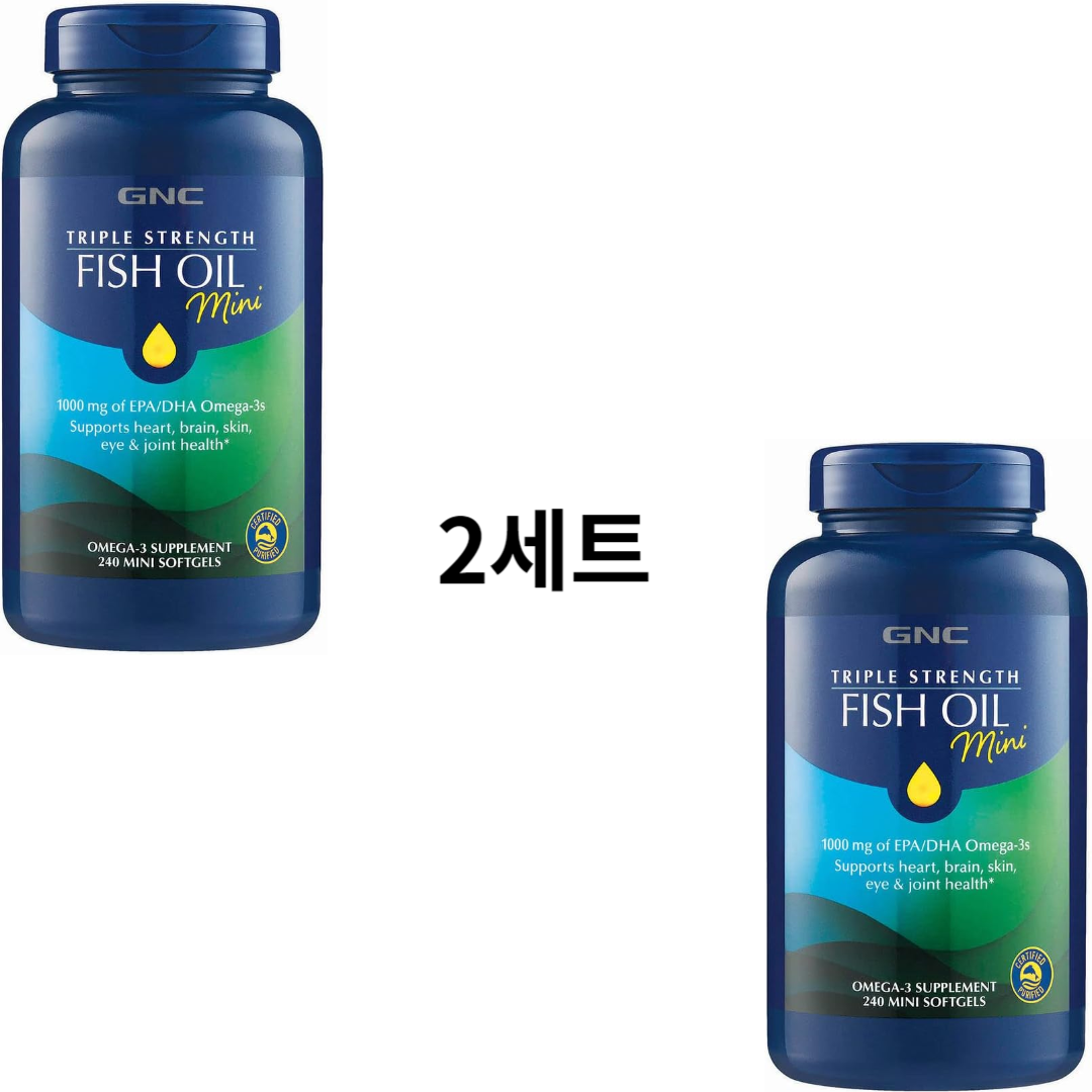 GNC 트리플 스트렝스 <b>피쉬 오일 1000mg</b> 오메가-3 미니 240 소프트젤 2세트