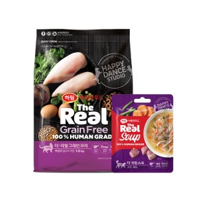 더리얼 캣 그레인프리 크런치 사료 + 캣 스프 (닭고기 키튼 1.6kg+캣 스프 오리 40g)