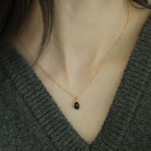 14k 유색 보석 원석 오닉스 목걸이 펜던트 실버 금 GF