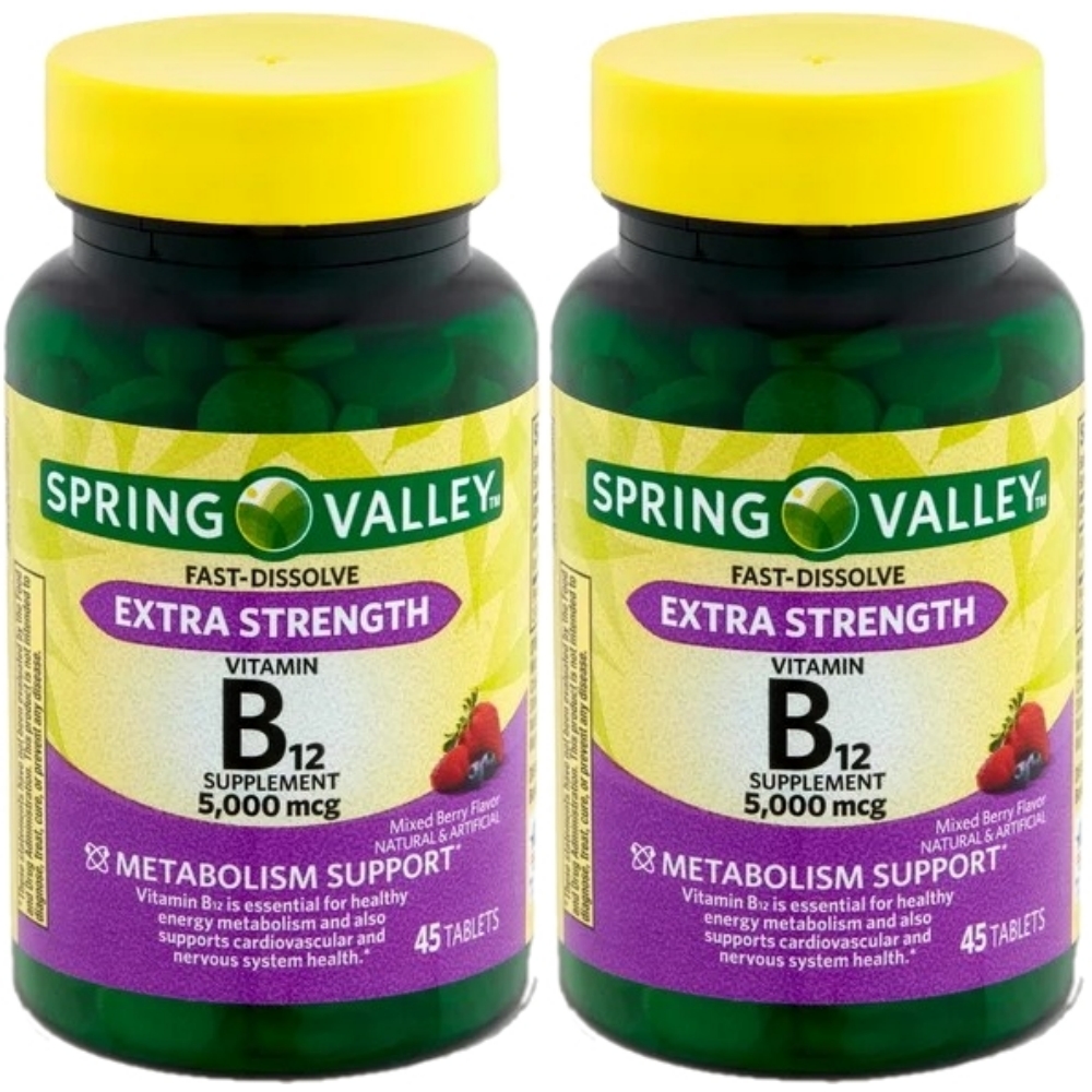 <b>스프링 밸리</b> 패스트 디솔브 엑스트라 스트렝스 비타민 B12 5000mcg 45정 2병
