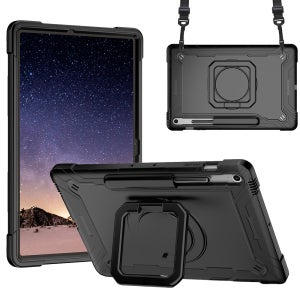 갤럭시탭 S10 FE 플러스 케이스 범퍼 회전 스퀘어 스트랩 아머 올블랙, 탭 S10 FE+