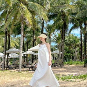 [당일출고] 카이라 화이트블랙 홀터넥 비치 롱 원피스