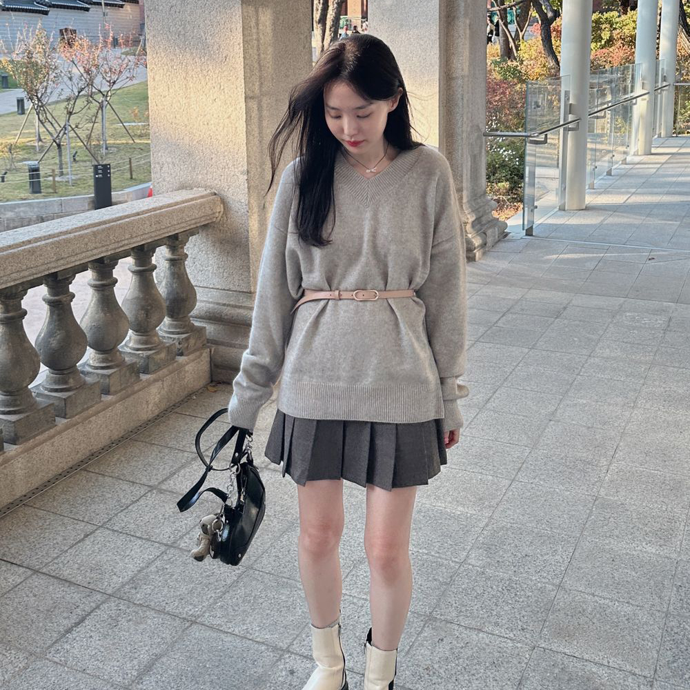 라쿤니트 롱니트 브이넥니트