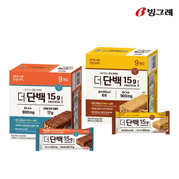 빙그레 더단백 프로틴바 크런치바 초코 9개입+피넛버터 9개입