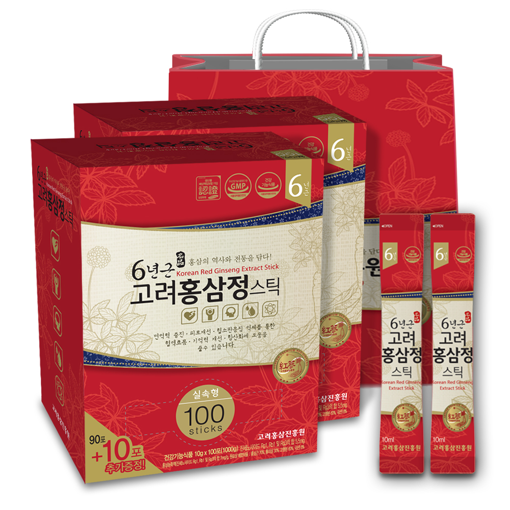 1+1 200포 고려홍삼진흥원 6년근 고려 홍삼정 홍삼스틱 100포, 2개