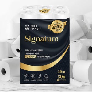 숨 시그니처 프리미엄 두루마리 화장지 4겹 30m 30롤 데코엠보싱 휴지