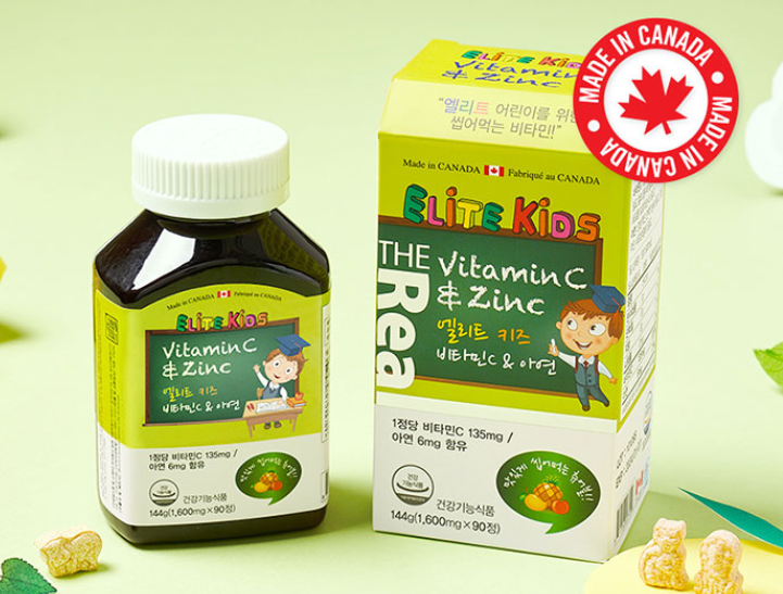 <b>더 리얼</b> 엘리트키즈 <b>비타민</b>C 앤 아연 (1600mg x 90정) 3개월분