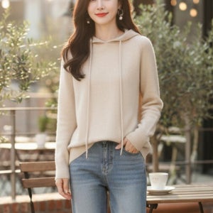 여성 부드러운 봄 간절기 기본 후드 니트 티
