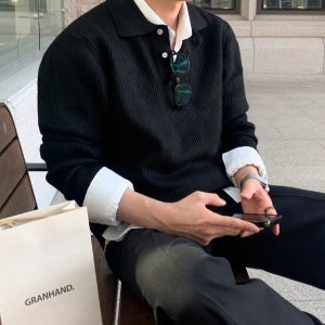 FW 겨울 울 헤비 두꺼운 단추 카라 니트 (6color)