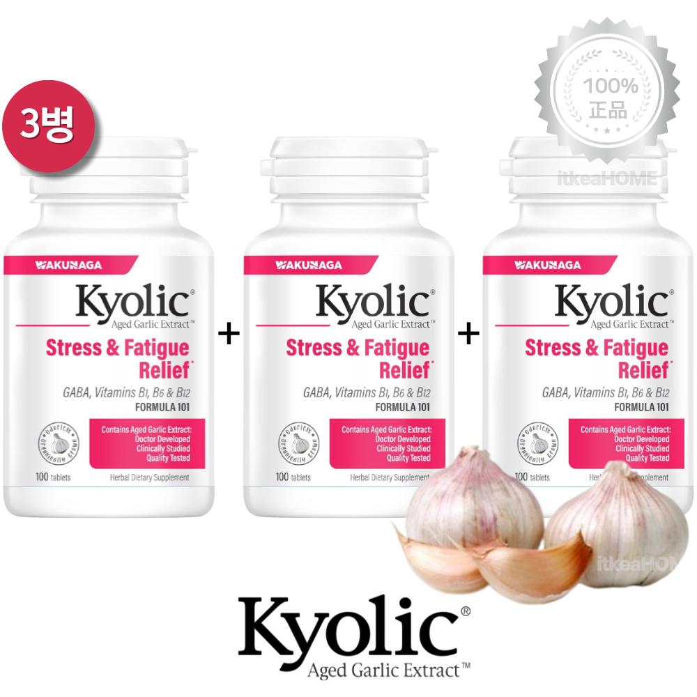 [3병] <b>쿄릭</b> 숙성 마늘 스트레스 <b>피로</b> 완화 100정 제 효능 가바 티아민 비타민비군