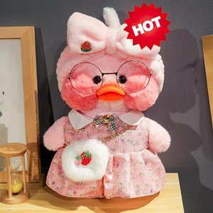 핑크 오리 노란색 Lalafanfan 카페 소녀 봉제 장난감, 귀여운 카와이 인형, 안경 착용 옷, 선물, 30cm