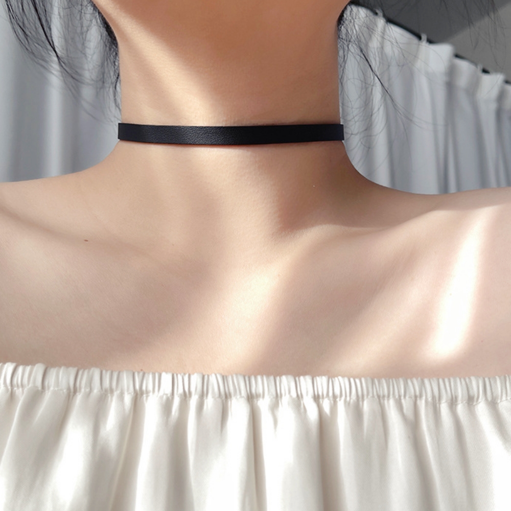 가죽 레더 블랙 초커 목걸이 실버 925 N36