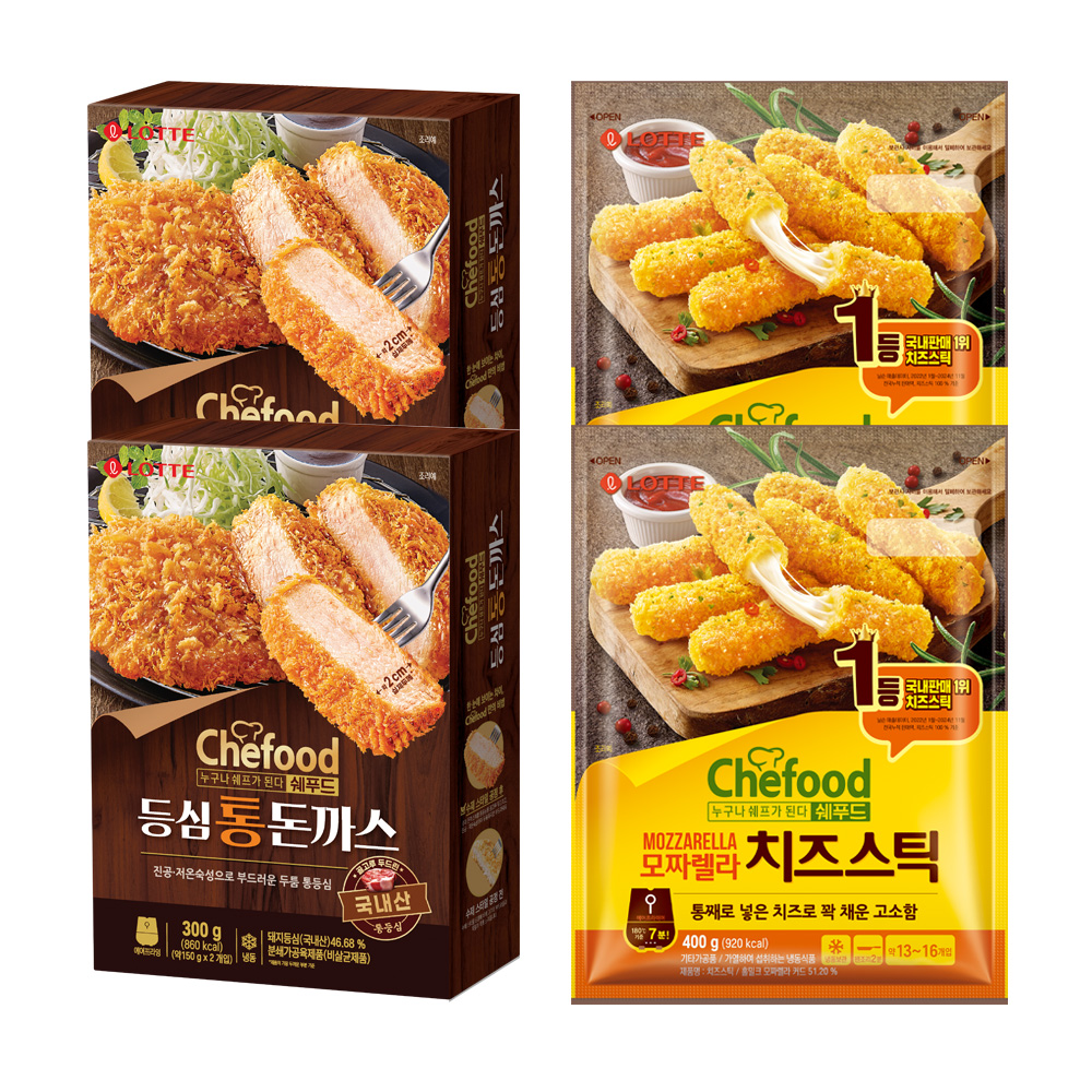 Chefood 등심통돈까스 300g 2개+모짜렐라 치즈스틱 400g 2개