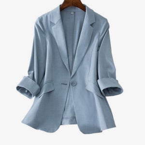 편안한 여성정장자켓 7부소매 슬림핏 원버튼 단색