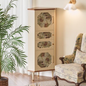 프렌치 스탠드 코너장 침실 거실 사이드 틈새 수납장 원목 수납함