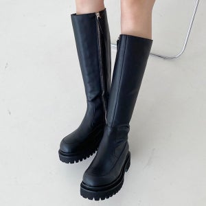 점보 워커 통굽 미니멀 블랙시크 롱부츠 벌룬 키높이 바이크부츠 지퍼 5cm