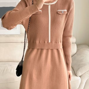 라운드 넥 니트짜임원피스