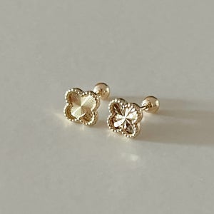 14k 18k 클로버 컷팅 피어싱 데일리 골드 포인트 금 피어싱 이어링