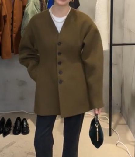 (브라운s당일)헬더 벌룬 이중지 울 자켓 러인 코트 겨울 도톰
