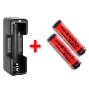 깜냥 1구 충전기+메가캐논 충전지 18650 3500mAh 배터리 2개
