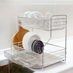 공감스토어 식기건조대 2단 스텐304 자동물빠짐 설거지 싱크대 선반 그릇 정리대 풀세트