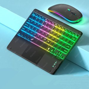 무선키보드마우스세트 휴대용 컬러 RGB 키보드 마우스 블루투스 터치패드 태블릿 백라이트