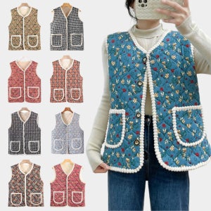 할머니 꽃무늬 김장조끼 누빔 양털 퀼팅 보온 레트로 촌캉스 방한