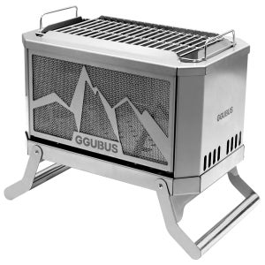 꾸버스 캠핑 불멍 화로대 이중연소 풀스텐 듀얼 화로 바베큐그릴 접이식 휴대용 매쉬망 XL