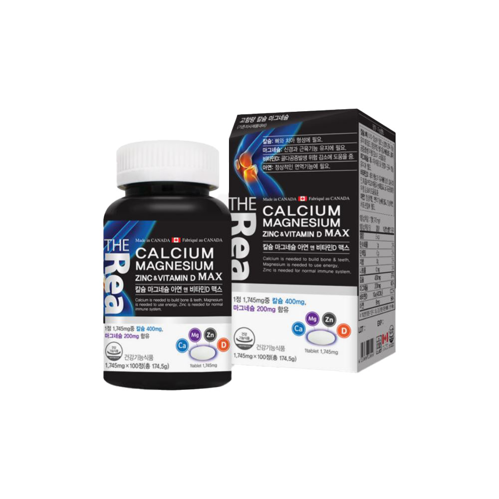 <b>더리얼</b> <b>칼슘</b> 마그네슘 아연 비타민D 맥스 1745mg x 100정