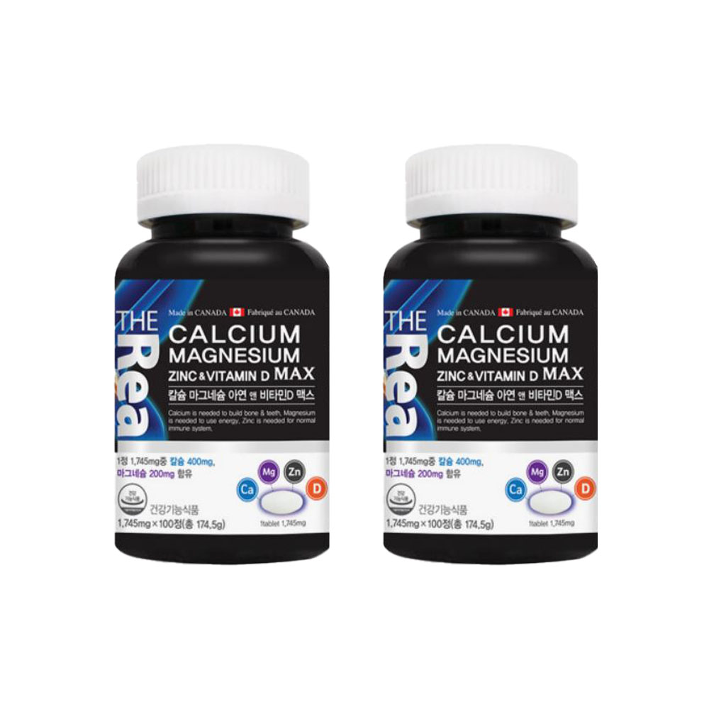 <b>더리얼</b> <b>칼슘</b> 마그네슘 아연 비타민D 맥스 1745mg x 100정 2박스