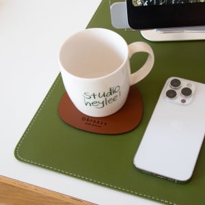 [각인가능]오브리즈 가죽 티코스터 원형 조약돌 컵받침