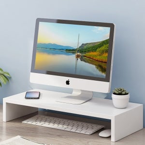 원목 컴퓨터 모니터 받침대 노트북 선반 화이트