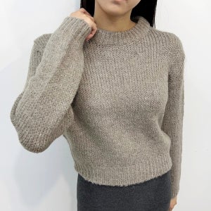 겨울 여성 라운드 도톰 울 세미 크롭 니트티 루즈핏 스판 심플 숏 니트 스웨터 티