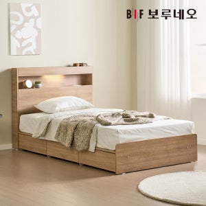 보루네오 루나Po LED 3서랍 수납 침대 슈퍼싱글 SS 본넬 매트리스 세트