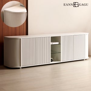 밀라노 2100 크림화이트 2선반 라운드 템바보드 낮은거실장 티비다이 tv선반