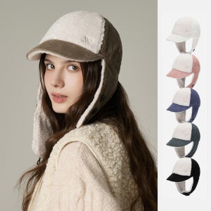 [화이트샌즈] 코듀로이 후리스 배색 이어머프 캡 뉴할렌 (6 colors)