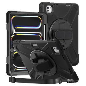 아이패드 프로 M5 11 케이스 범퍼 핸드 스트랩 라운드 아머 블랙, 프로 8세대 11 M5