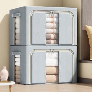 1+1 오라플 패브릭 리빙박스 이불정리함 보관함 대형 수납 66L