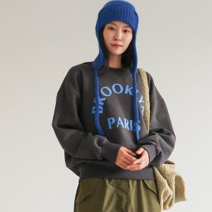 기모 오버핏 여성 맨투맨 겨울 브루클린 루즈핏 티셔츠 레터링 프린트 박시핏 도톰 버건디