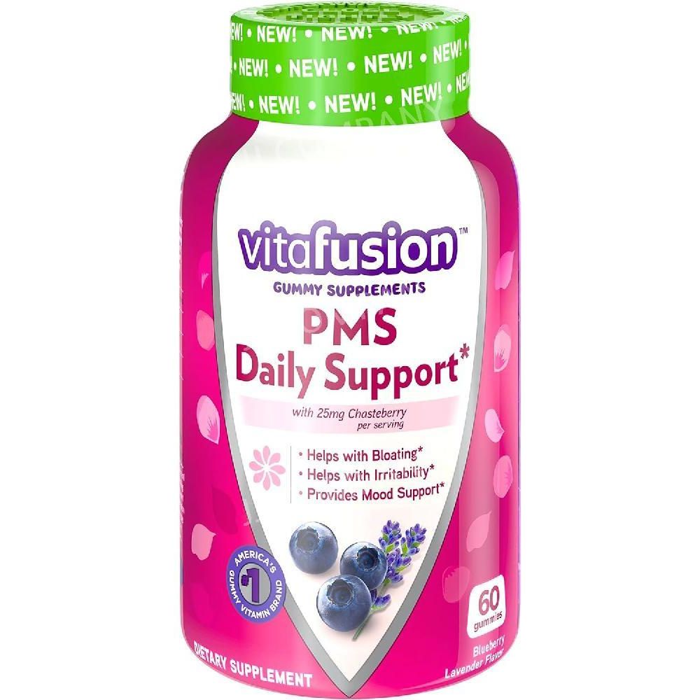Vitafusion PMS 기분 <b>복부 팽만감</b> 과민성 도움 구미 젤리 60구미 블루베리 맛