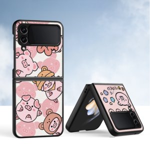 갤럭시 Z플립4 밀크티 디자인 롤백 캐릭터 진 핑크 돼지 케이스