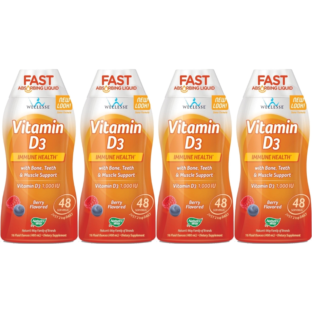 네이처스웨이 고흡수 <b>이뮨 헬스</b> 비타민 <b>D3</b> <b>25mcg</b> 액상 액체 베리맛 480ml 4팩