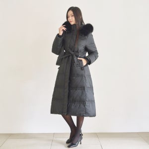 여성 롱패딩 오리털 덕다운 100% 폭스퍼 후드 벨티드 [마티]