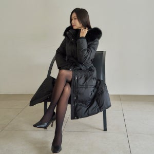 여성 롱패딩 오리털 덕다운 100% 폭스퍼 후드 벨티드 [마티]